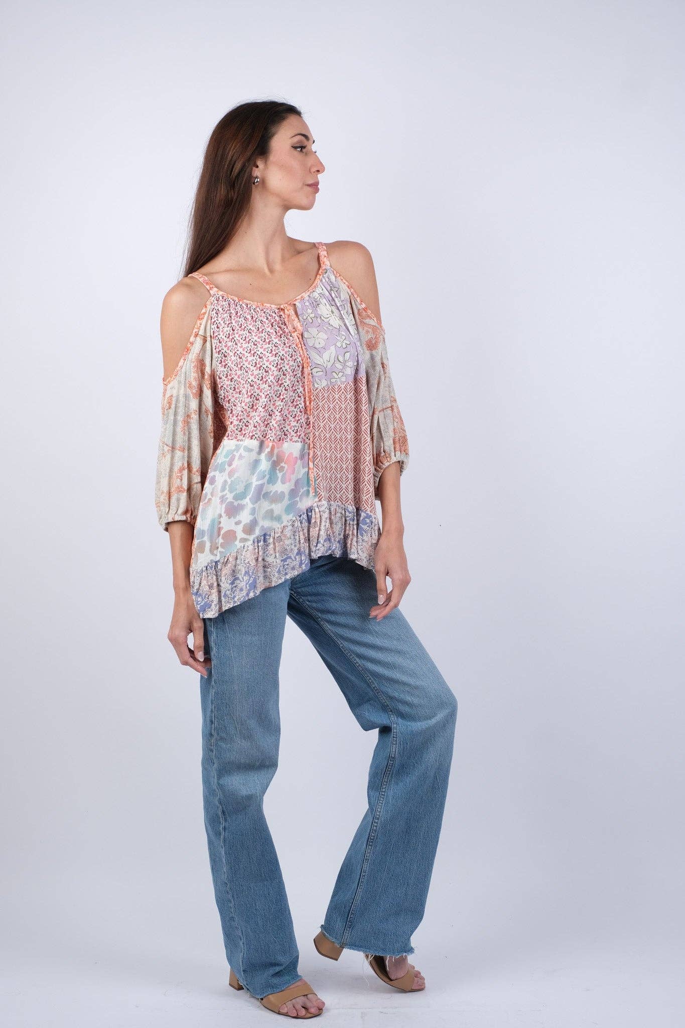 Rosy Mosaic Off Shoulder Summer Top