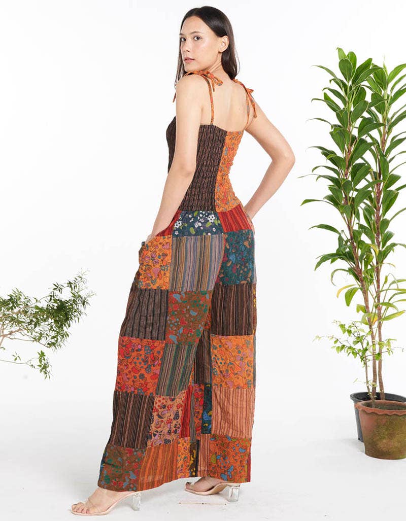 Smocked Patchwork Overalls