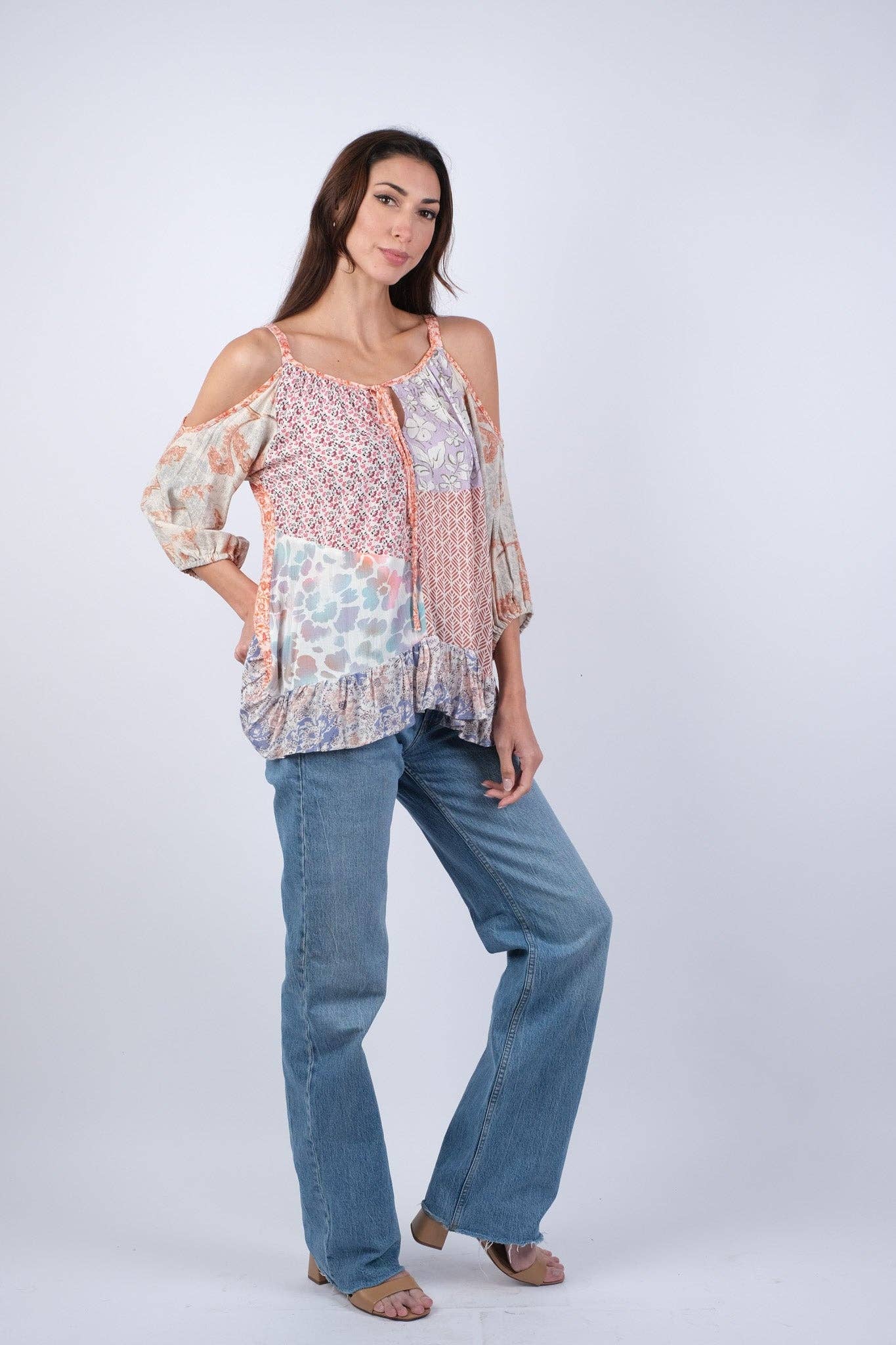 Rosy Mosaic Off Shoulder Summer Top