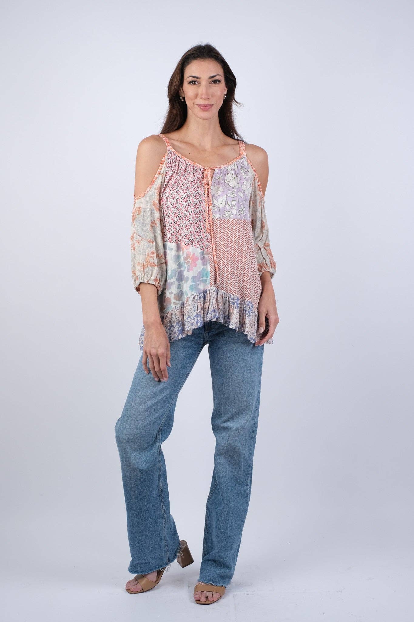 Rosy Mosaic Off Shoulder Summer Top