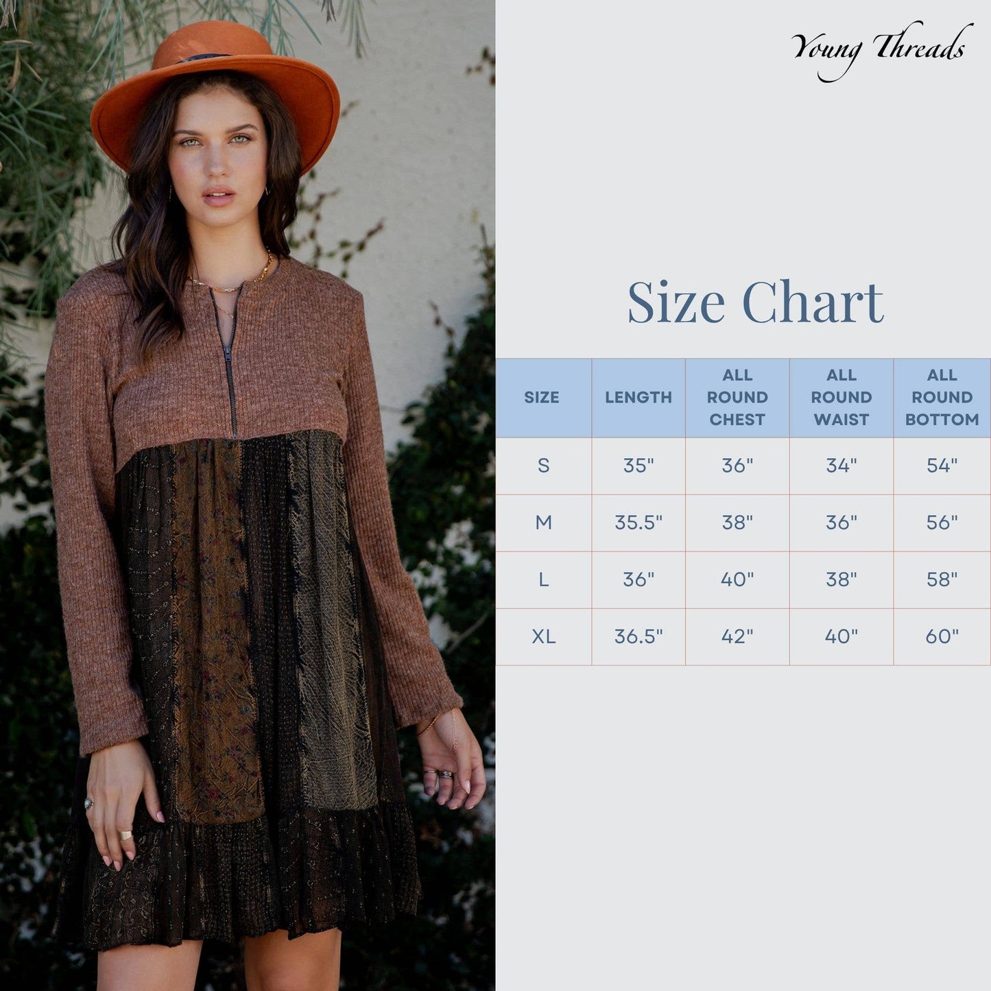 Cozy Sweater Knit Babydoll Dress with Patch Panels & Zipper