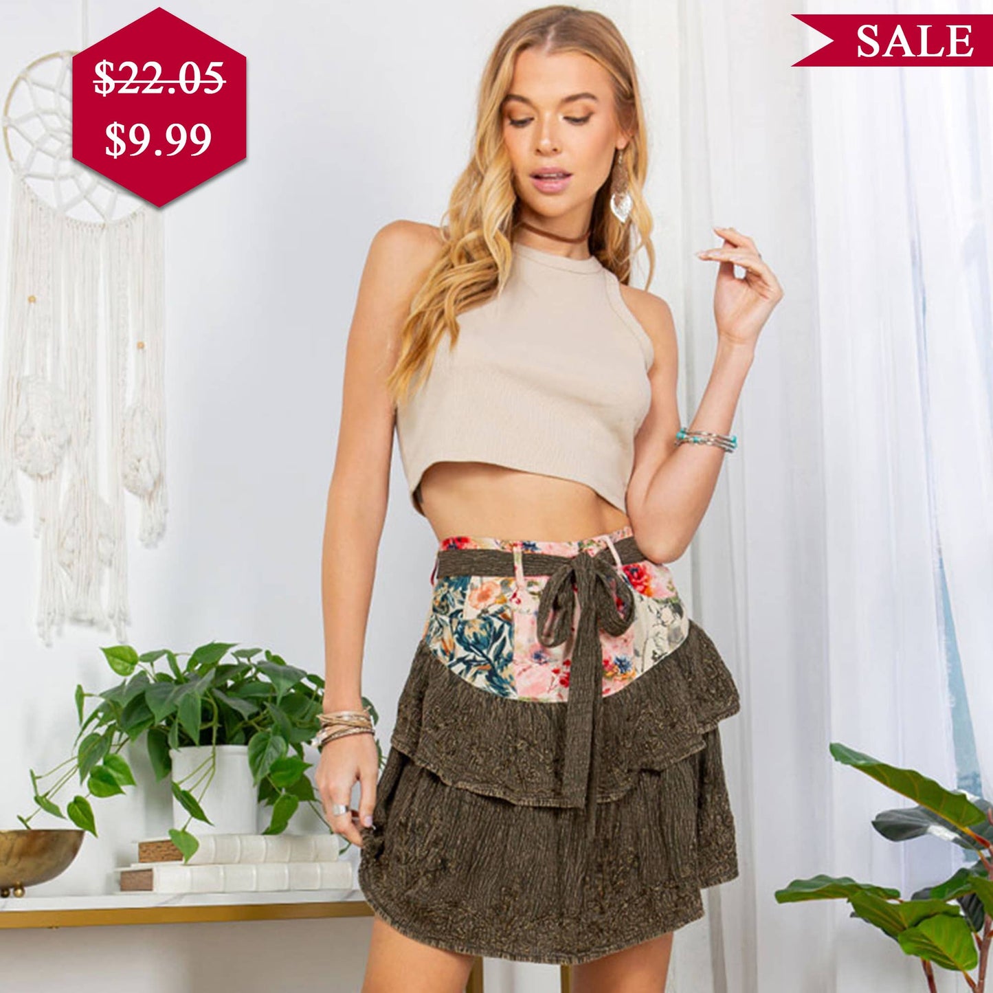 Western Ruffle Mini Skirt