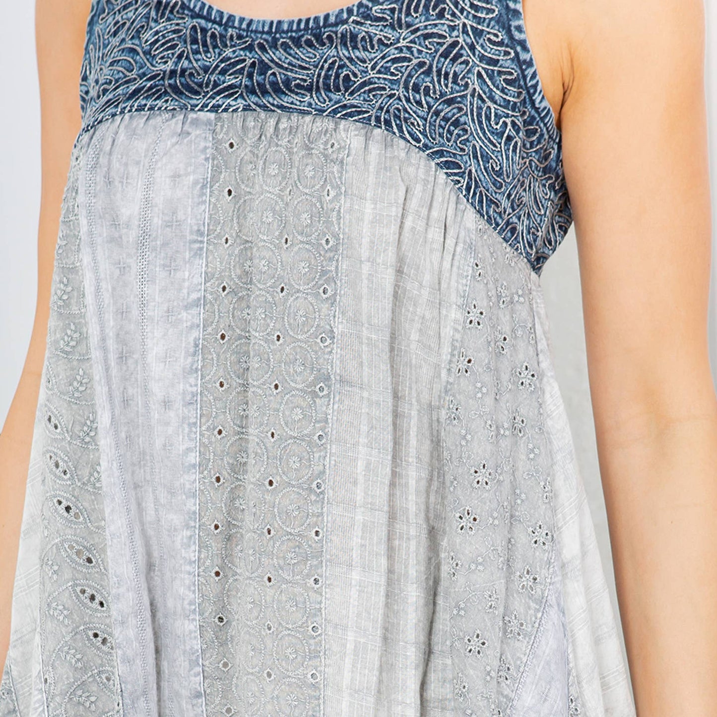 Round Neck Top with Schiffli Embroidery