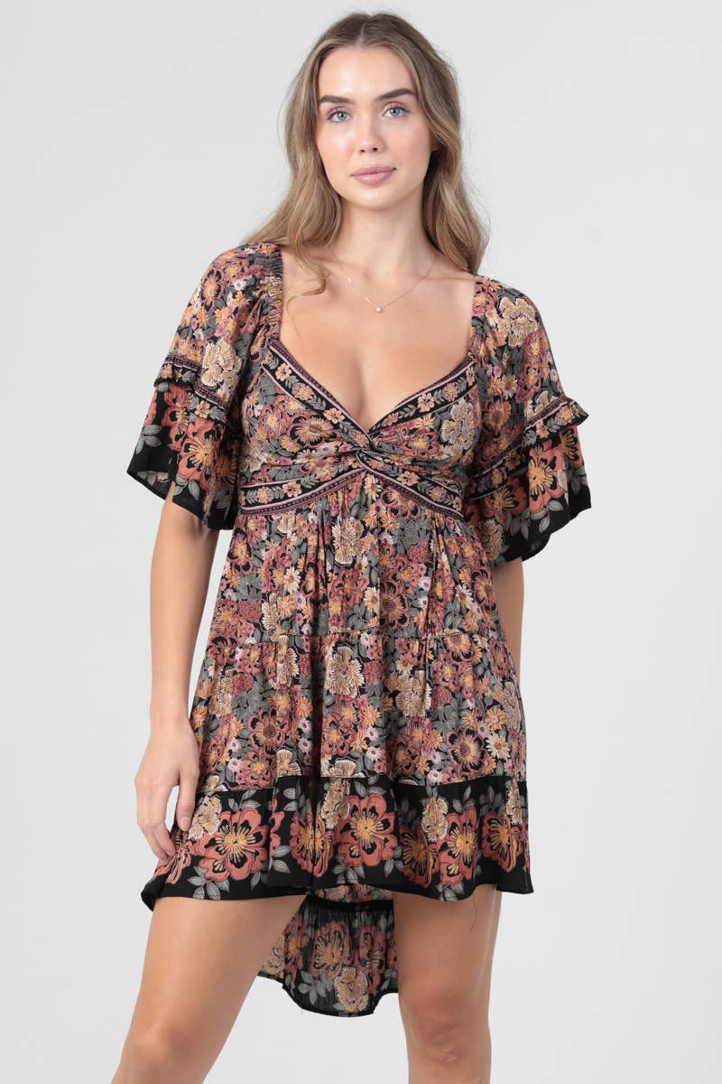 V NECK TWIST FRONT DRESS