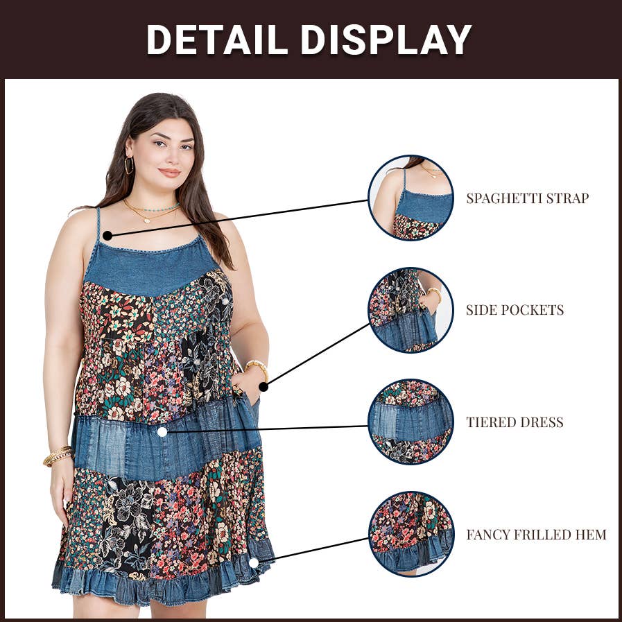 Flirty Babydoll Spaghetti Dress with Denim Yoke
