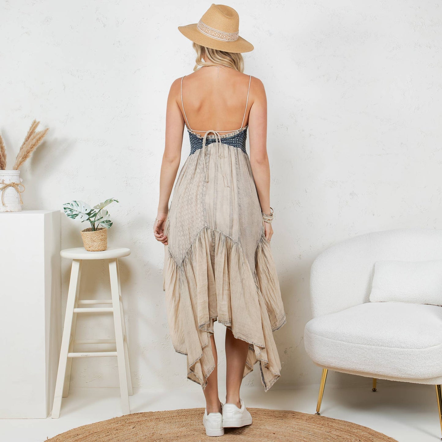 Handkerchief Hem Mid-Length Dress with Patches