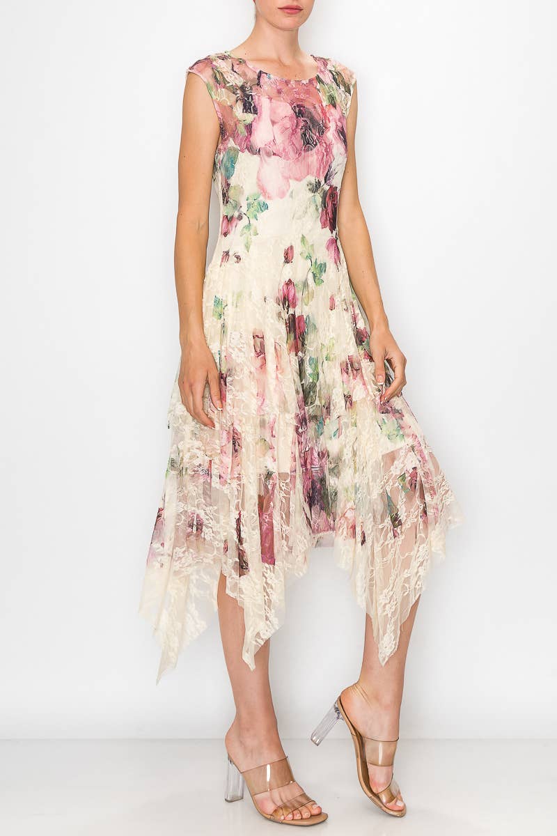 Rose Print Lace Dress