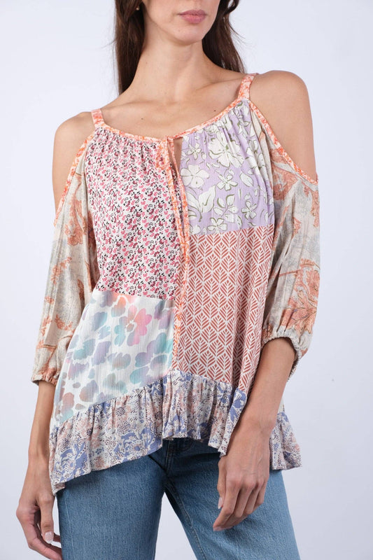 Rosy Mosaic Off Shoulder Summer Top