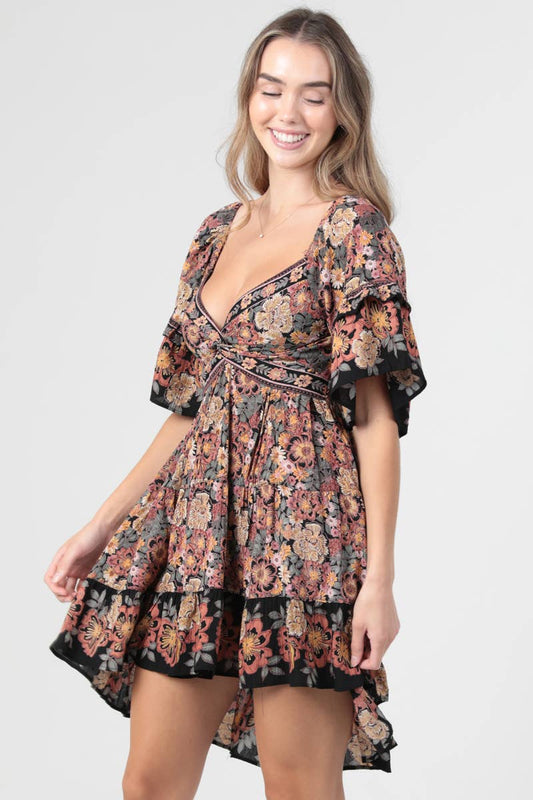 V NECK TWIST FRONT DRESS