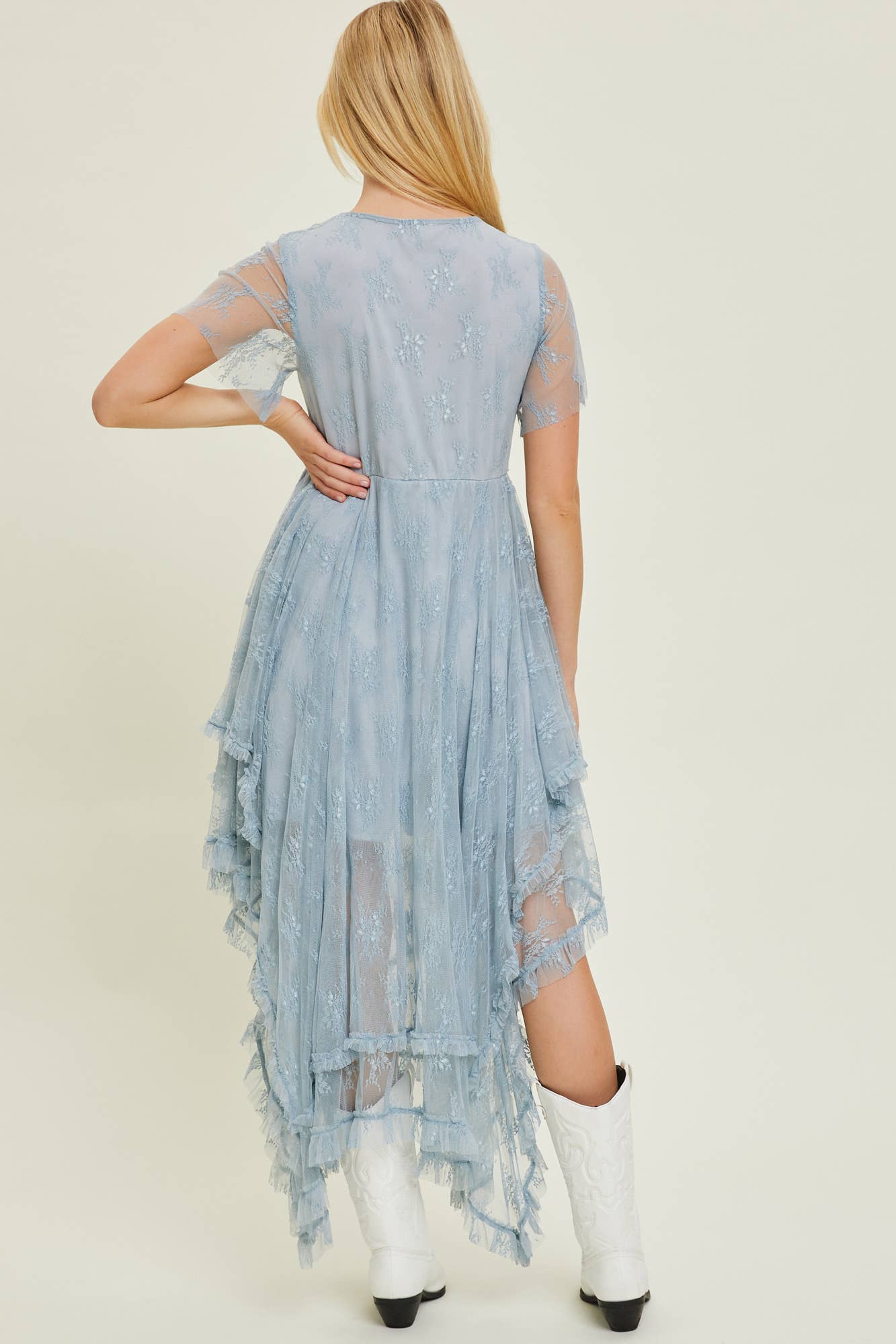 EMBELLISHED LACE HEM DRESS - Deep V-Neck