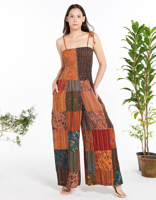 Smocked Patchwork Overalls